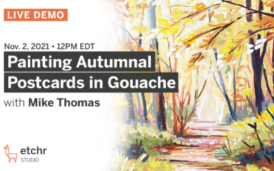 Painting Autumnal Postcards in Gouache with Etchr